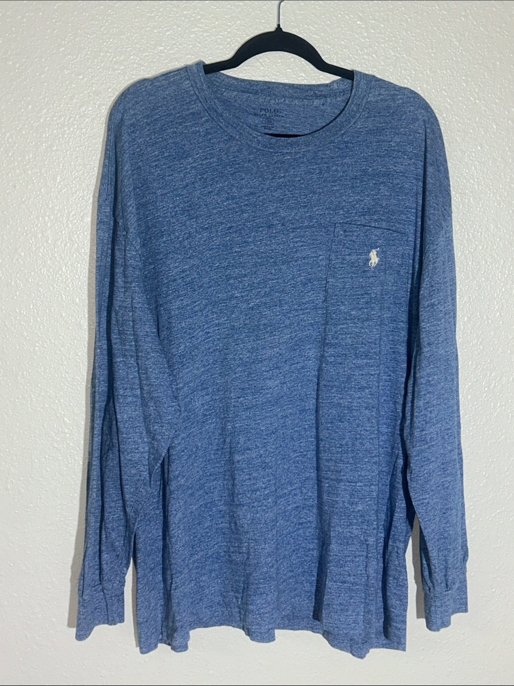 Polo by Ralph Lauren Men’s Long-Sleeve Pocket Tee — Heather Blue Sz 2XLB